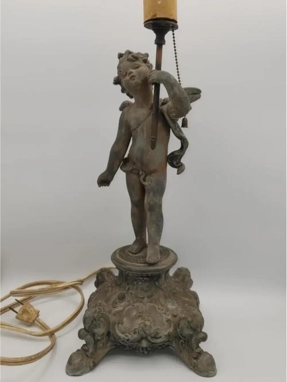 Vintage Cherub Putti Figural Table Lamp Original Finish Beautiful Aged Patina